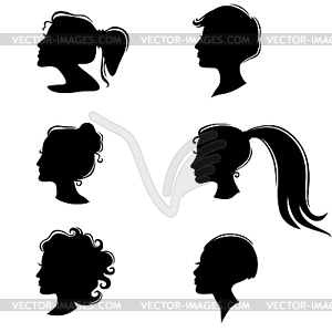 Set silhouette of beautiful woman profiles - vector image