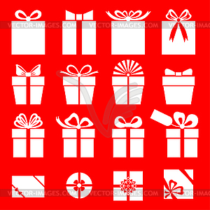 Set of gift icon on red background - vector clip art