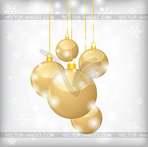 Christmas card with golden balls and snowflakes - vector clipart