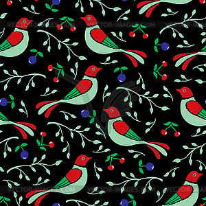 Seamless pattern of stylizes birds, branches and - vector clip art