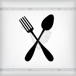 Crossed spoon and fork on gray background - royalty-free vector clipart