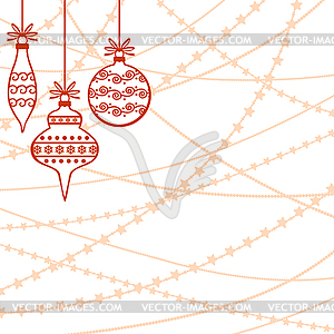 Red decorative baubles on beads garland background - vector image
