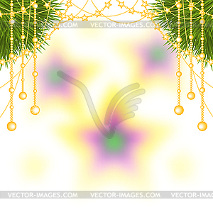 Christmas card with fir branch decorated beads - royalty-free vector image