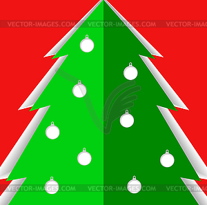 Christmas card with papers fir decorated balls - vector image