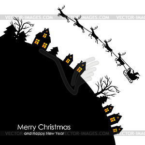 Christmas congratulatory card with Santa on sleigh - vector image