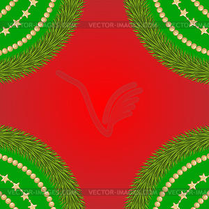 Christmas background with fir garland and beads - vector clip art