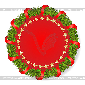Круглый ель гирлянда украшен красной лентой - иллюстрация в векторном формате