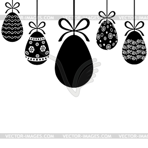 Decorative Easter eggs hanging on ribbons with bows - vector clipart