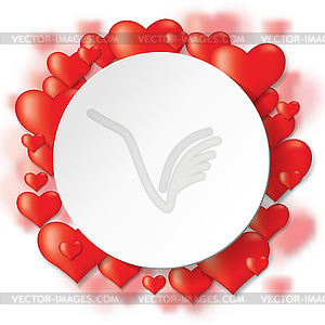 Paper round card on hearts background - color vector clipart