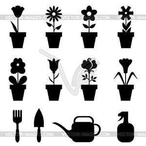 Pot flowers icons set - vector clipart