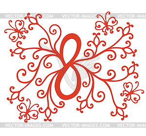 Decorative 8 march card with floral elements - vector clipart