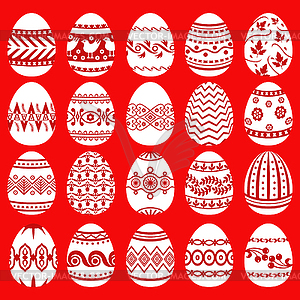 Easter eggs set on red background - vector image