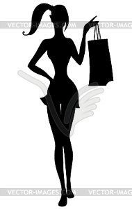 Silhouette of beautiful girl with shopping bags in - vector clipart