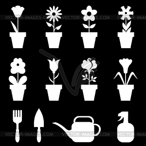 Pot flowers icons set - vector clip art