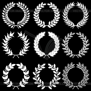 White laurel wreaths set - vector image