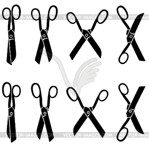 Silhouette set opening and closing big scissors - vector image