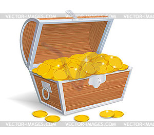 Wood chest full with gold coins - vector EPS clipart