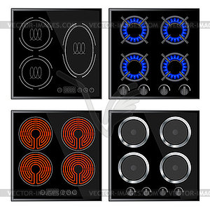 Kitchen - hobs set, household appliances - color vector clipart