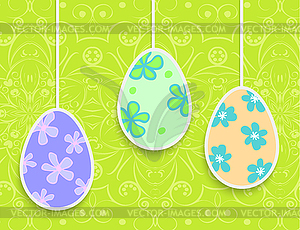 Easter background with hanging on ropes eggs - vector image