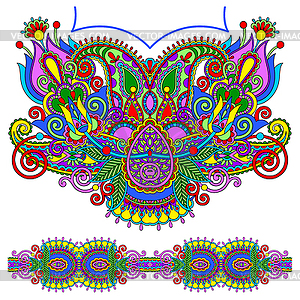 Neckline ornate floral paisley embroidery fashion - vector clipart