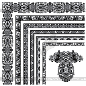 Grey set of seamless ornamental floral stripes, - royalty-free vector image