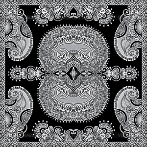 Grey ornamental floral paisley bandanna - vector clipart / vector image