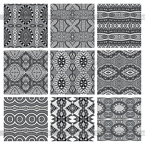 Set of grey different seamless vintage geometric - vector image