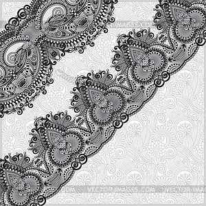 Grey ornamental background with flower ribbon, - white & black vector clipart