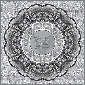 Grey round ornamental frame, circle floral - vector clip art