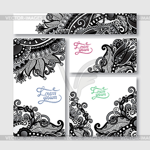 Grey set of decorative floral greeting cards in - vector image