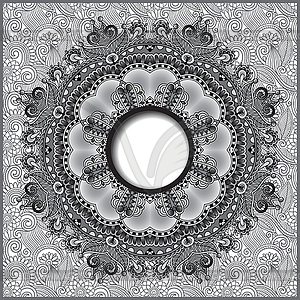 Grey floral round pattern in ukrainian oriental - vector image