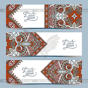 Set of three horizontal banners with decorative - vector image