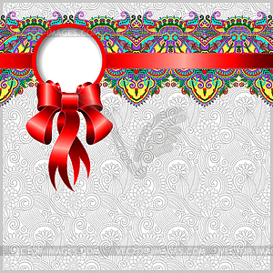 Ethnic ornamental pattern with silk ribbon and plac - vector image