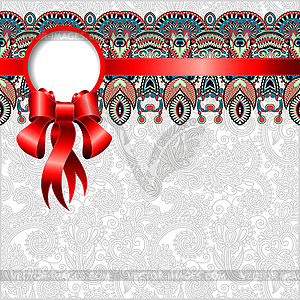 Ethnic ornamental pattern with silk ribbon and plac - vector image