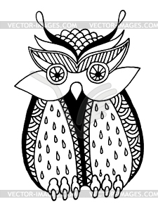 Original artwork of owl, ink hand drawing in - vector image