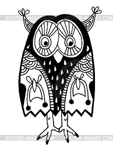 Original artwork of owl, ink hand drawing in - vector image