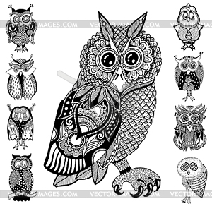Original artwork of owl, ink hand drawing in - vector EPS clipart