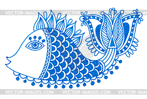 Marker drawing of decorative doodle fish, - vector image