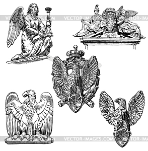 Sketch drawing winged element angel and eagle - vector image