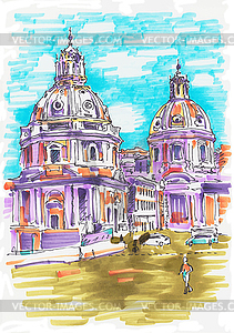 Original marker painting of Rome Italy cityscape - vector clipart
