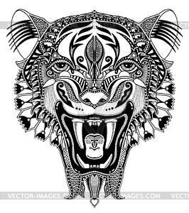 Original black head tiger drawing with opened fall - vector clip art