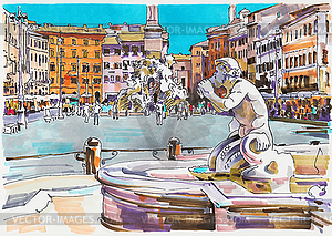 Original marker painting of Rome Italy cityscape - vector clipart