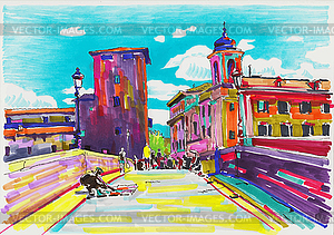 Original marker painting of Rome Italy cityscape - vector image