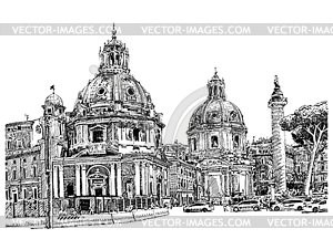 Black and white digital drawing of Rome Italy - vector image