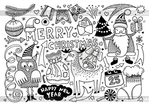 Merry christmas and happy new year set - vector clip art
