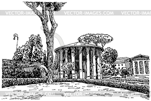 Эскиз рука рисунок Рим Италия знаменитого городской - векторный клипарт / векторное изображение
