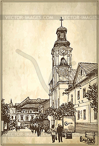 Sketch Uzhgorod cityscape - vector clipart