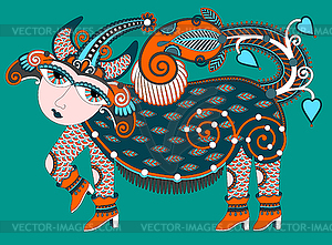 Ukrainian tribal art in karakoko style, ethnic - vector image