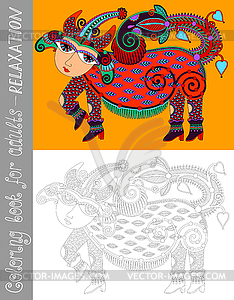 Coloring book page for adults with fantastic - vector image