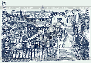 Drawing of Italy cityscape - Rome - vector clipart / vector image